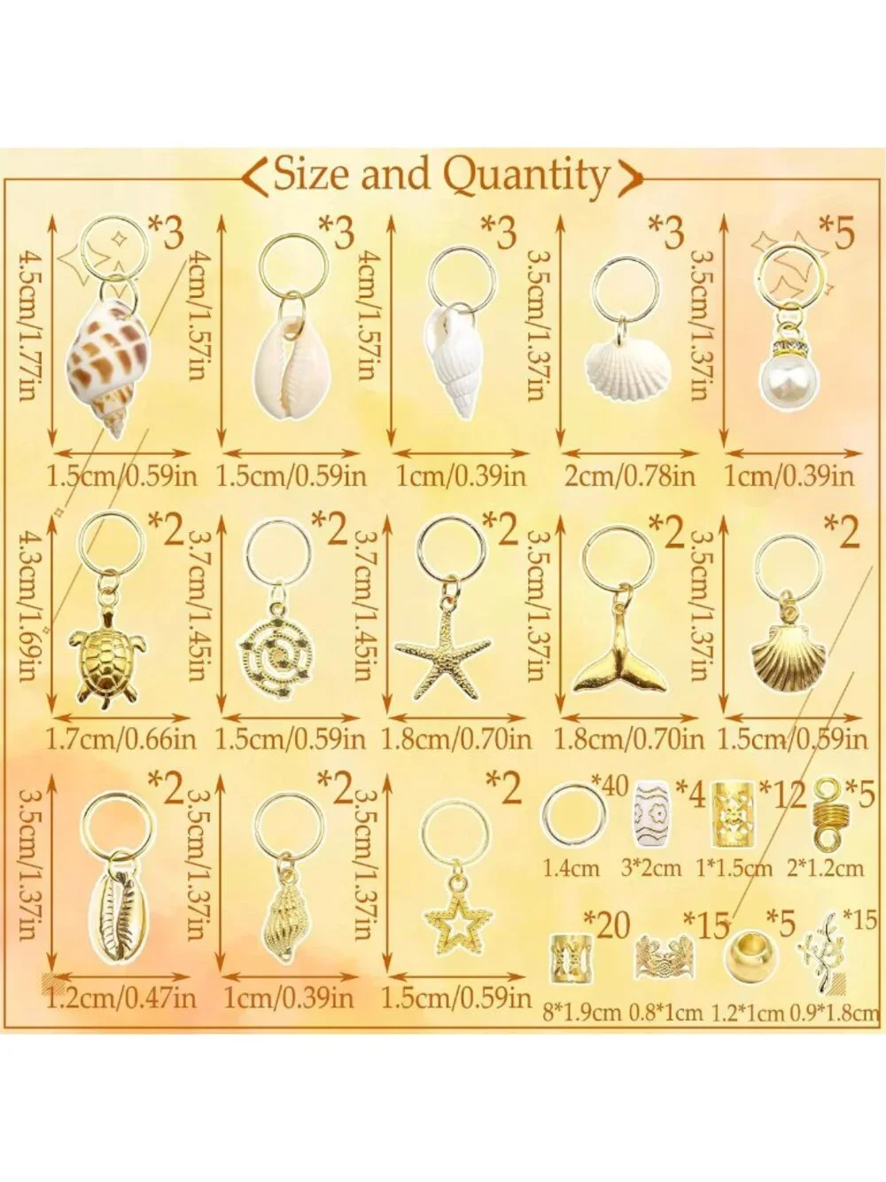 149Pcs Gold Shell Hair Jewelry Loc Cuffs & Rings for Boho Hairstyles